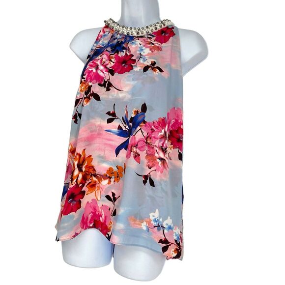 Jennifer Lopez JLo Misses Embellished Keyhole Split Back Floral Tank Top L - Picture 3 of 13